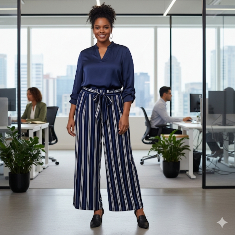 Guillaume 3xlt Striped Blue and White Wide-Leg Pants